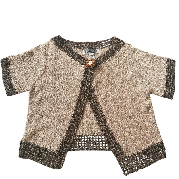 Curio Vintage Boucle Knit Brown Beige Cardigan Sweater - Picture 8 of 13